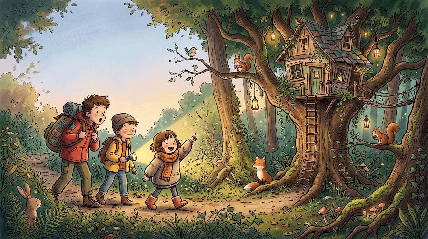 Children discover a magical treehouse