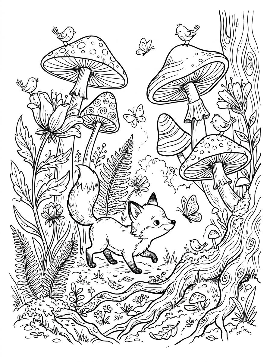 Black and white fox line art