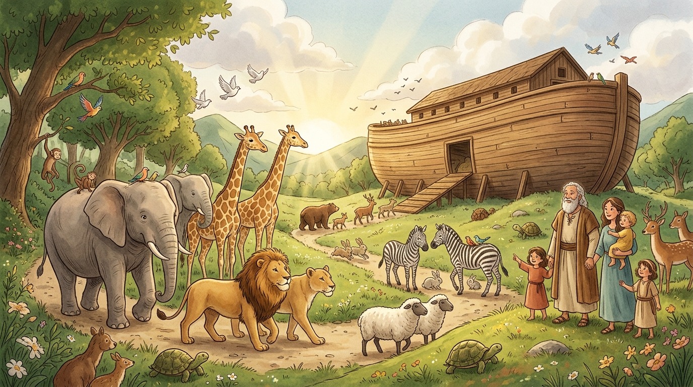 Children's Christian illustration inspired by Noah's Ark