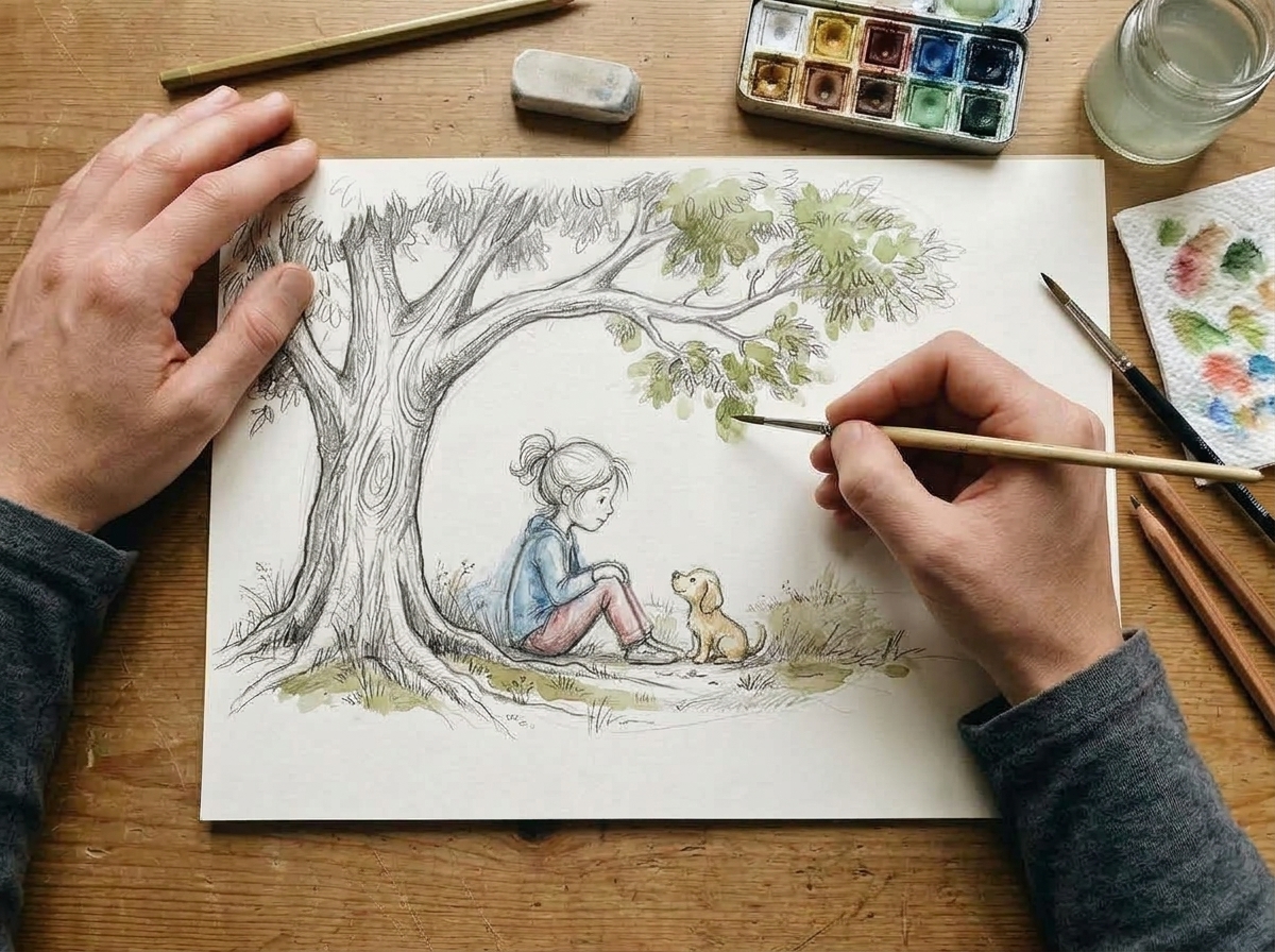 Children's illustration beginning to receive color
